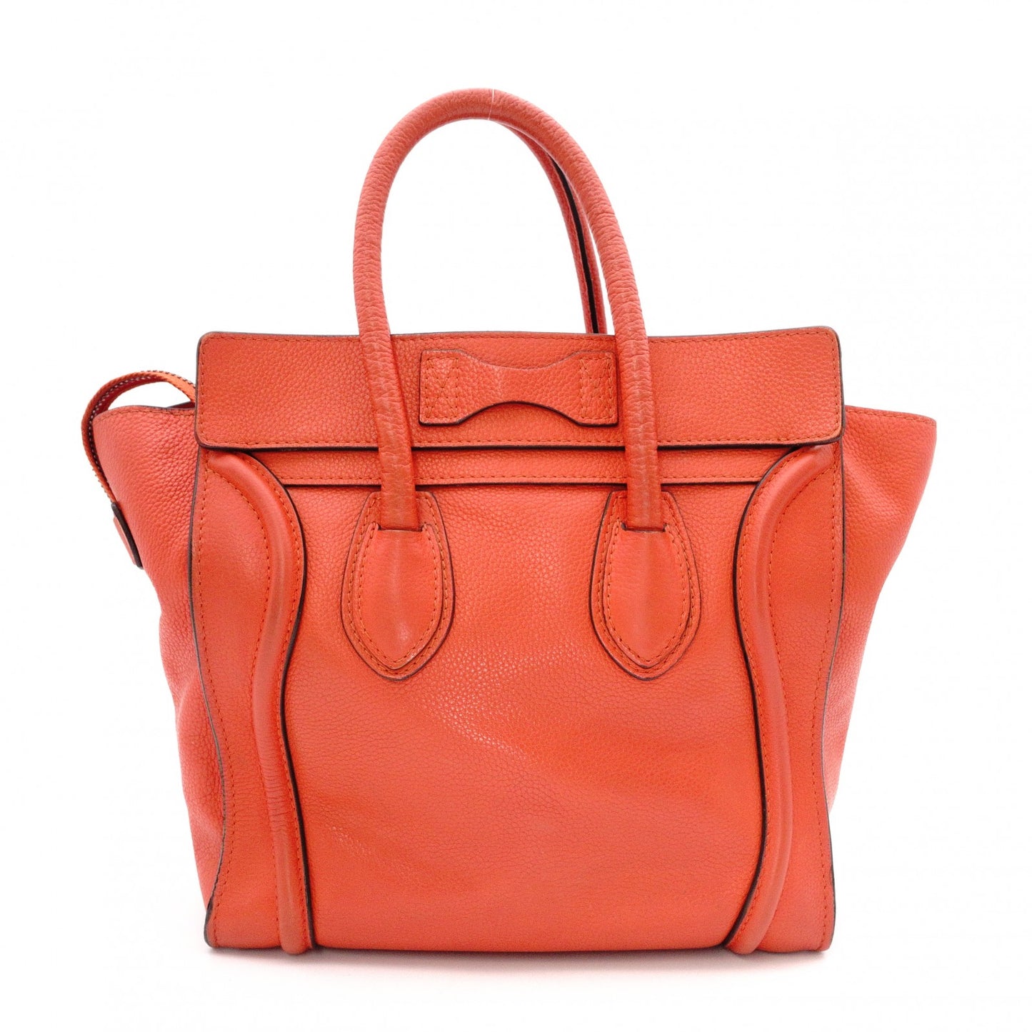 CELINE Luggage Micro Shopper Handbag, Leather, Orange, Tote Bag