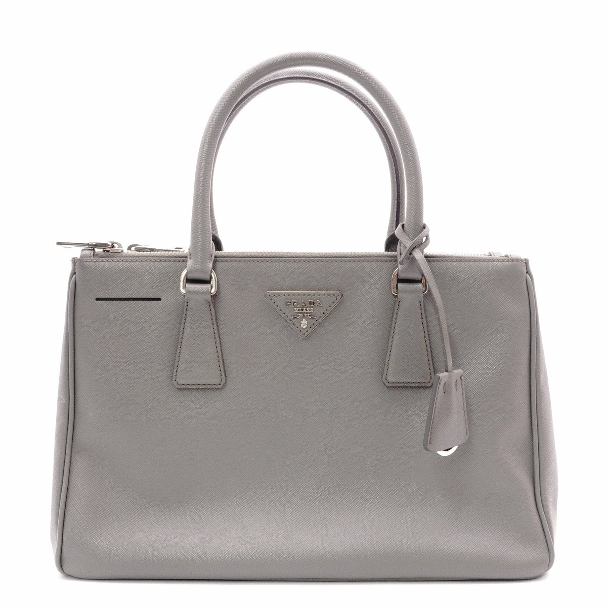 PRADA Galleria Handbag, Leather, Gray, Women's, 2-Way Crossbody, Silver Hardware, Triangle Logo