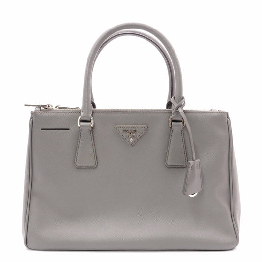 PRADA Galleria Handbag, Leather, Gray, Women's, 2-Way Crossbody, Silver Hardware, Triangle Logo