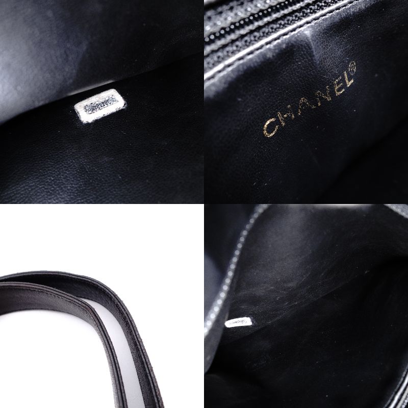 CHANEL Shoulder Bag Leather Black Women's Black Gold Hardware
