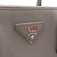 PRADA Galleria Handbag, Leather, Gray, Women's, 2-Way Crossbody, Silver Hardware, Triangle Logo