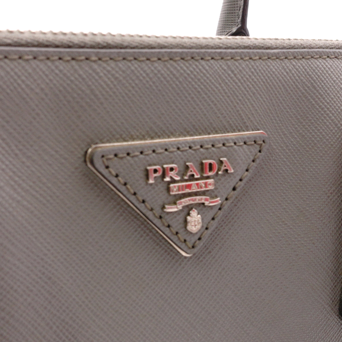 PRADA Galleria Handbag, Leather, Gray, Women's, 2-Way Crossbody, Silver Hardware, Triangle Logo
