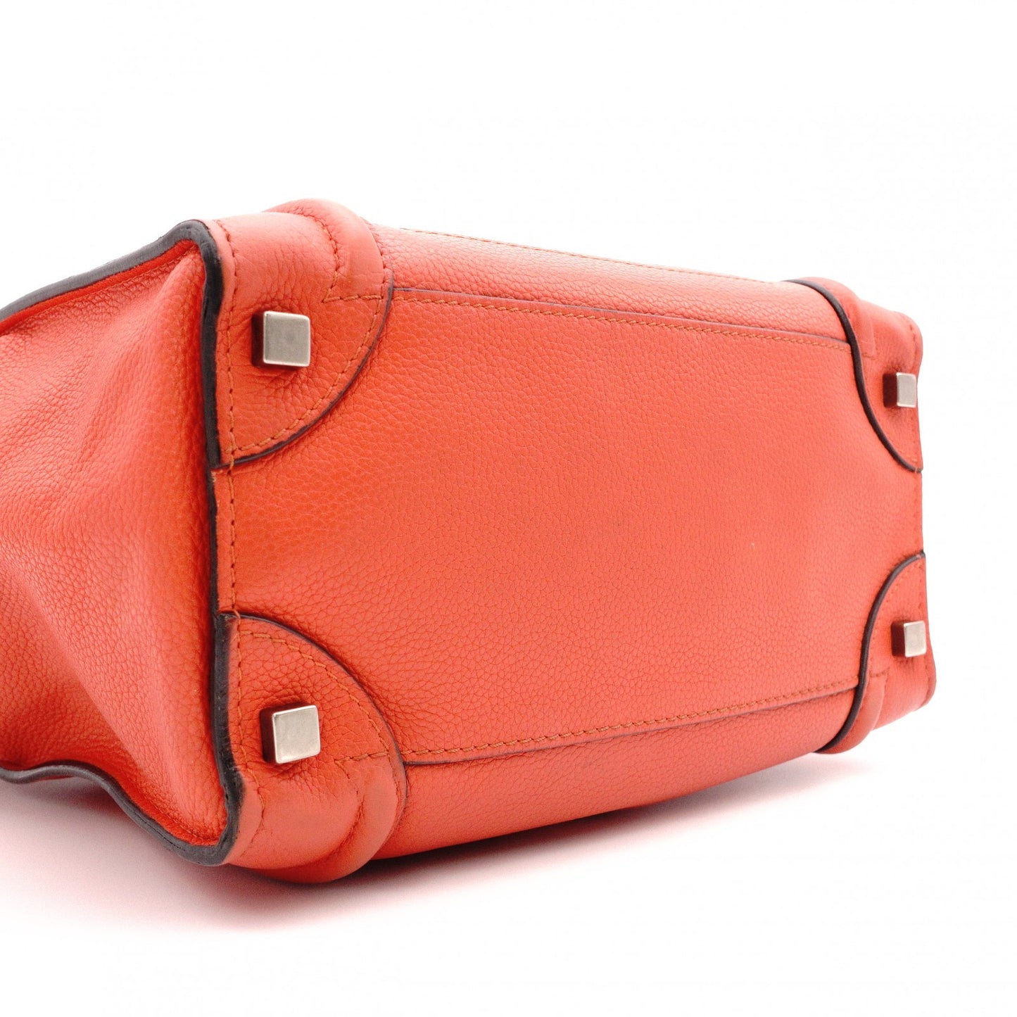 CELINE Luggage Micro Shopper Handbag, Leather, Orange, Tote Bag