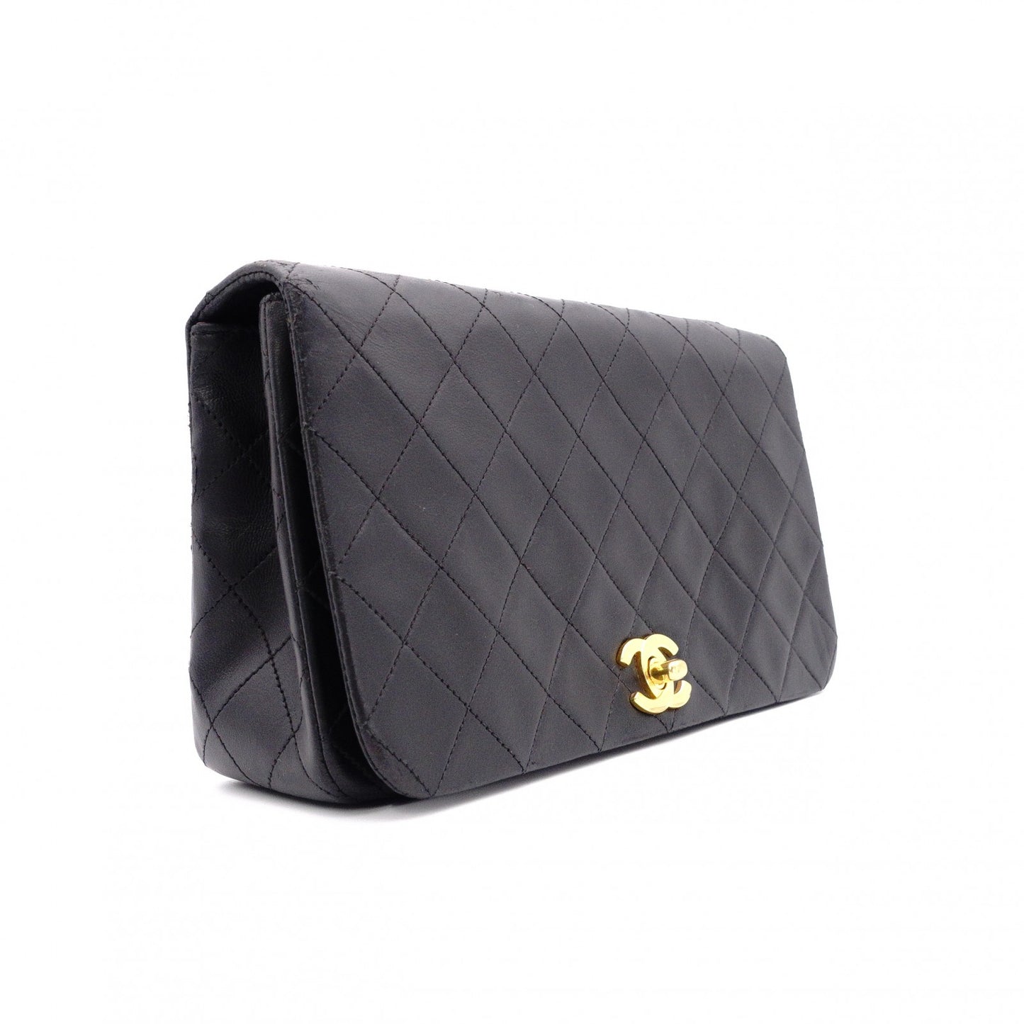 CHANEL Lambskin Single-Flap Classic Matelassé Shoulder Bag, Leather, Black with Gold Hardware