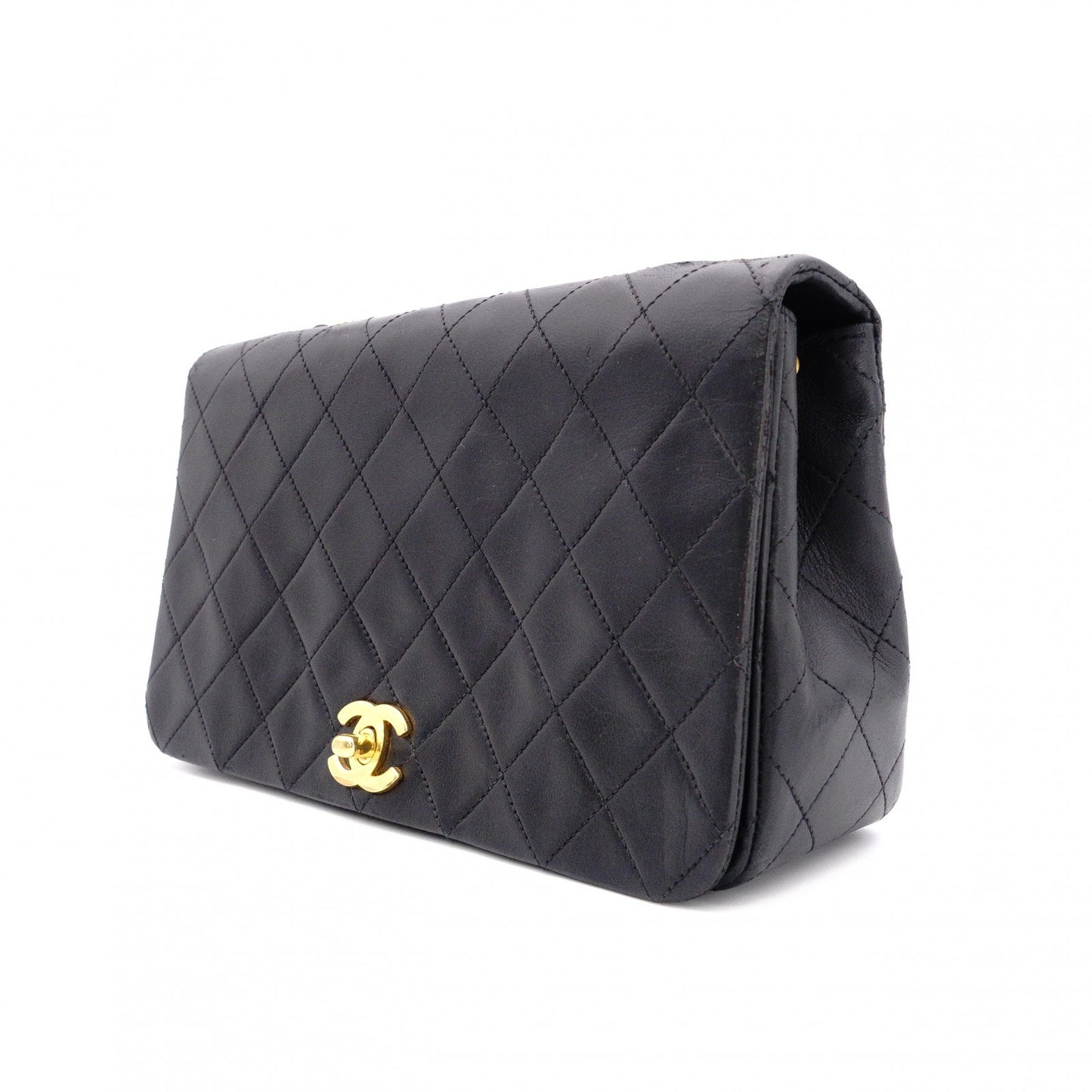 CHANEL Lambskin Single-Flap Classic Matelassé Shoulder Bag, Leather, Black with Gold Hardware