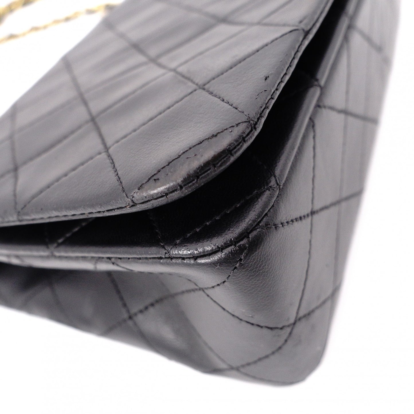 CHANEL Lambskin Single-Flap Classic Matelassé Shoulder Bag, Leather, Black with Gold Hardware