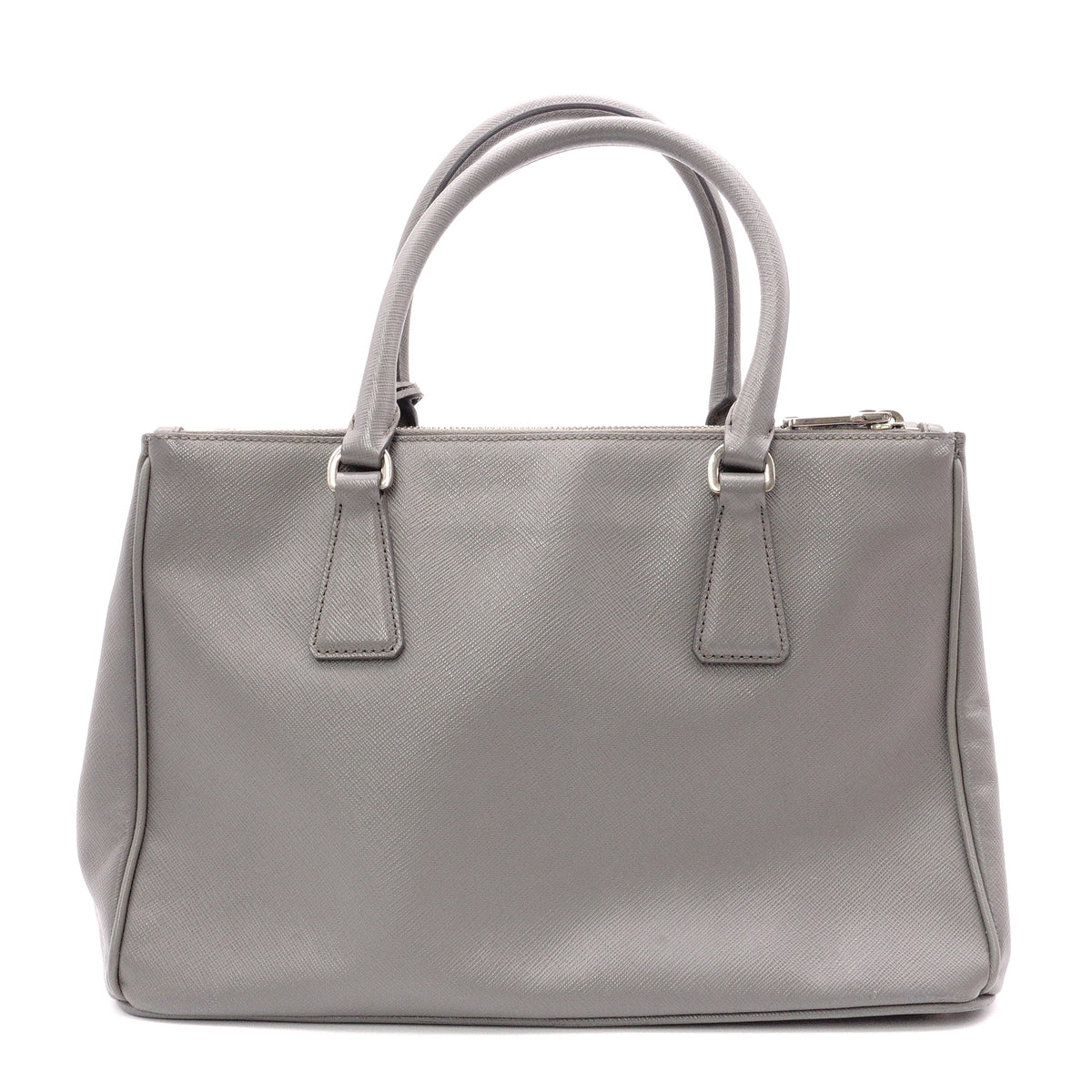 PRADA Galleria Handbag, Leather, Gray, Women's, 2-Way Crossbody, Silver Hardware, Triangle Logo