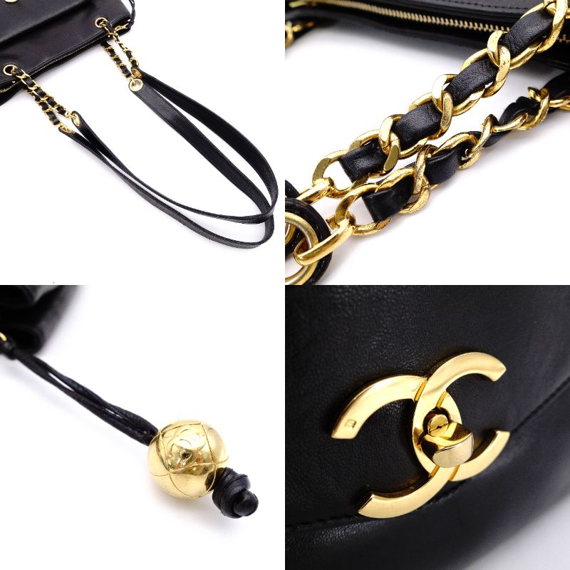 CHANEL Shoulder Bag Leather Black Women's Black Gold Hardware