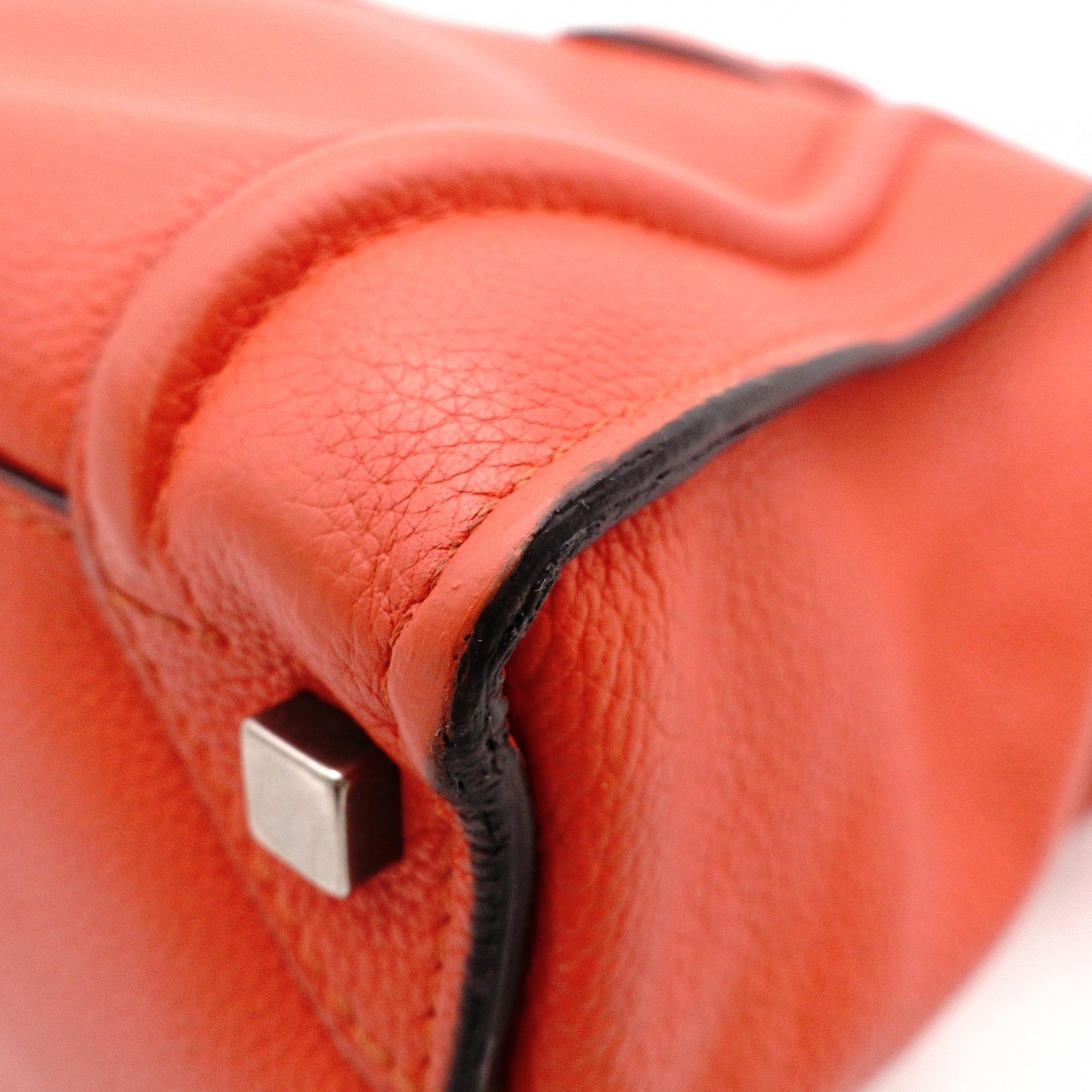 CELINE Luggage Micro Shopper Handbag, Leather, Orange, Tote Bag