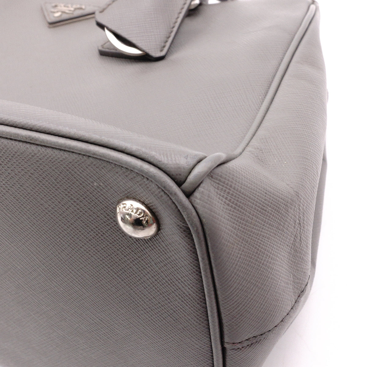 PRADA Galleria Handbag, Leather, Gray, Women's, 2-Way Crossbody, Silver Hardware, Triangle Logo