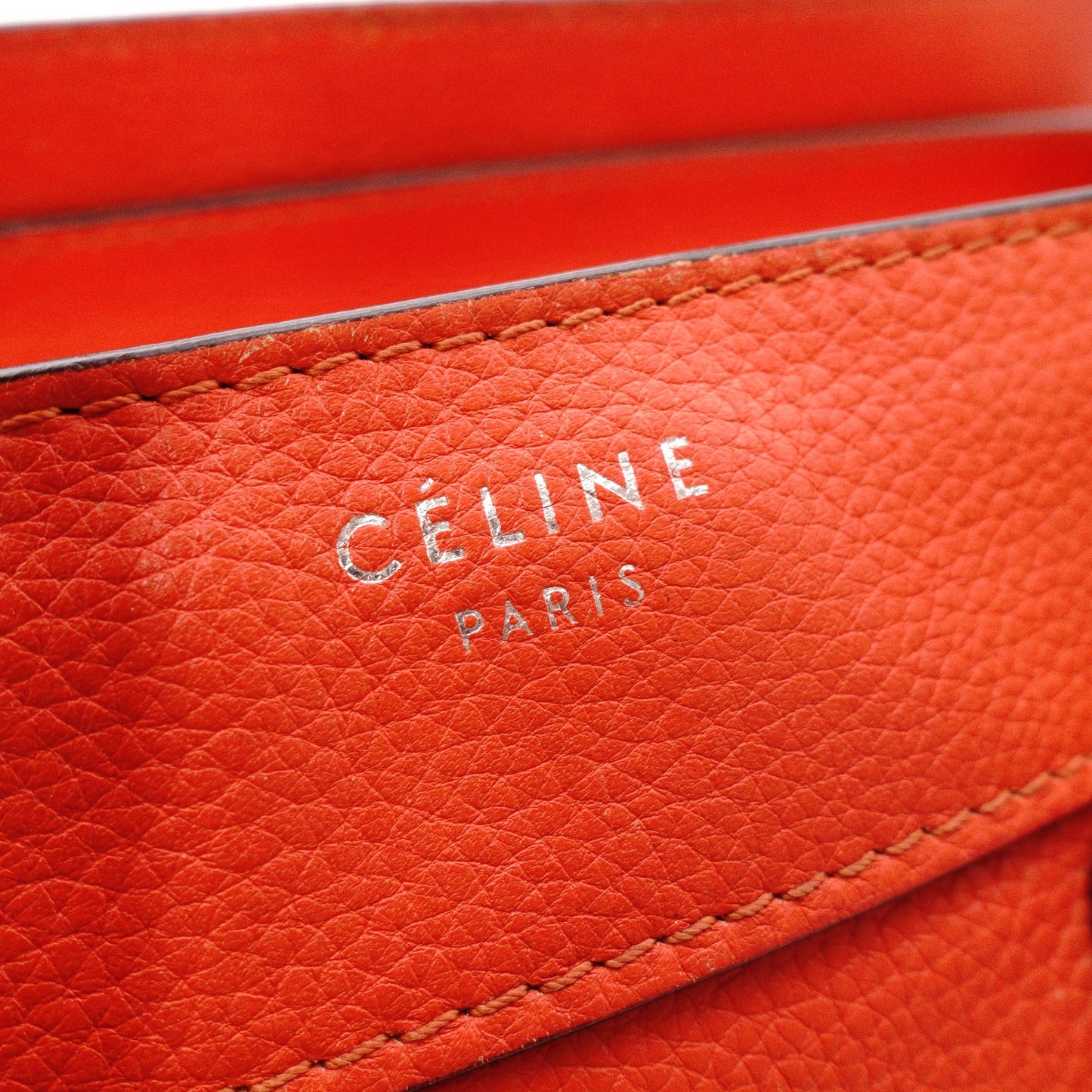 CELINE Luggage Micro Shopper Handbag, Leather, Orange, Tote Bag