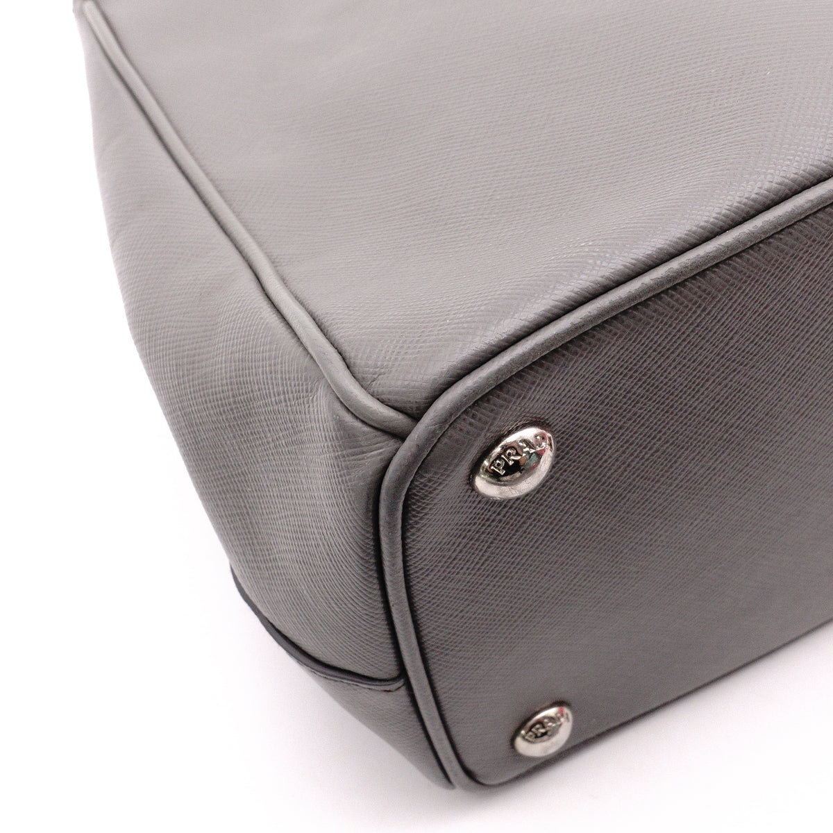 PRADA Galleria Handbag, Leather, Gray, Women's, 2-Way Crossbody, Silver Hardware, Triangle Logo