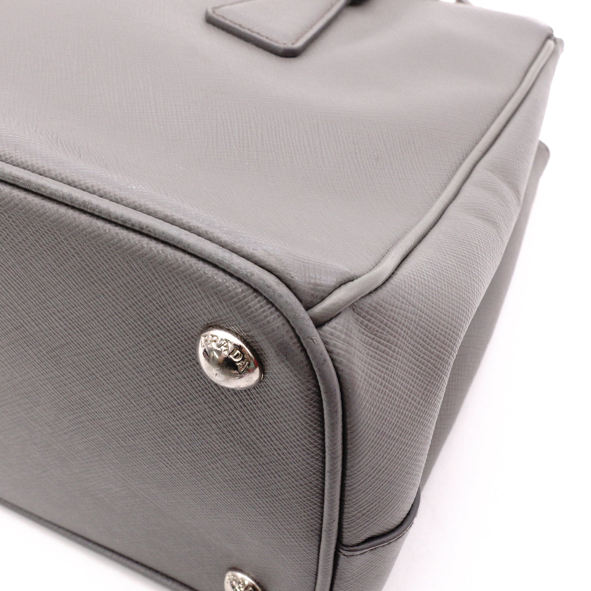 PRADA Galleria Handbag, Leather, Gray, Women's, 2-Way Crossbody, Silver Hardware, Triangle Logo