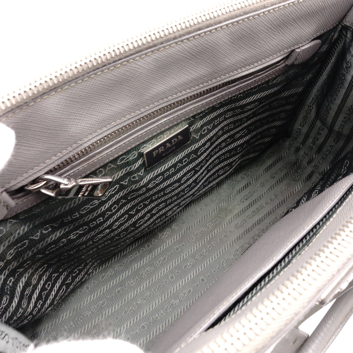 PRADA Galleria Handbag, Leather, Gray, Women's, 2-Way Crossbody, Silver Hardware, Triangle Logo