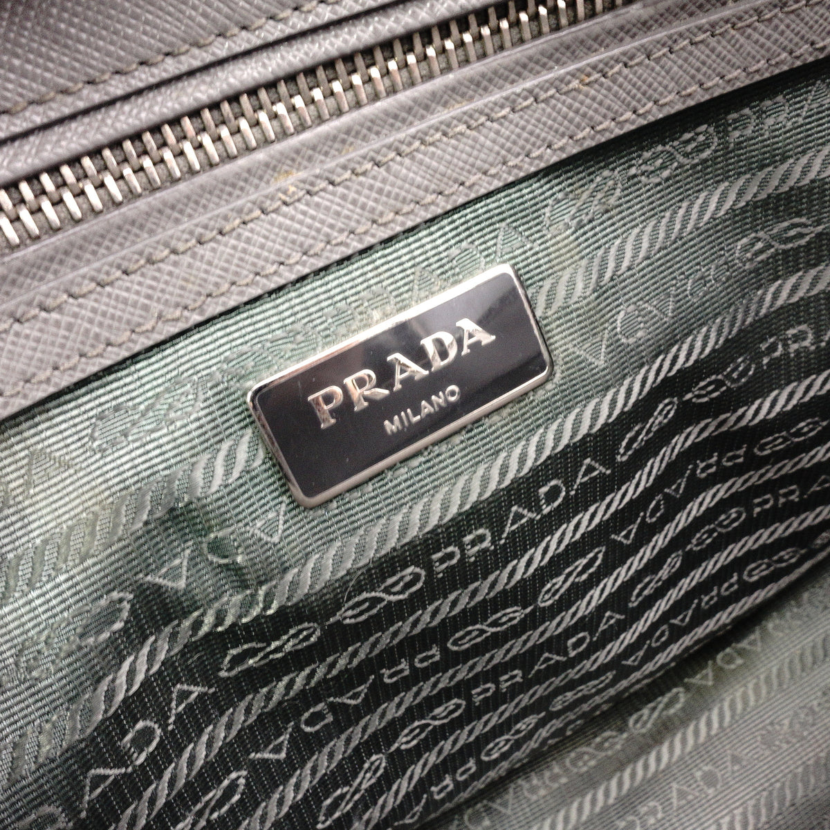 PRADA Galleria Handbag, Leather, Gray, Women's, 2-Way Crossbody, Silver Hardware, Triangle Logo