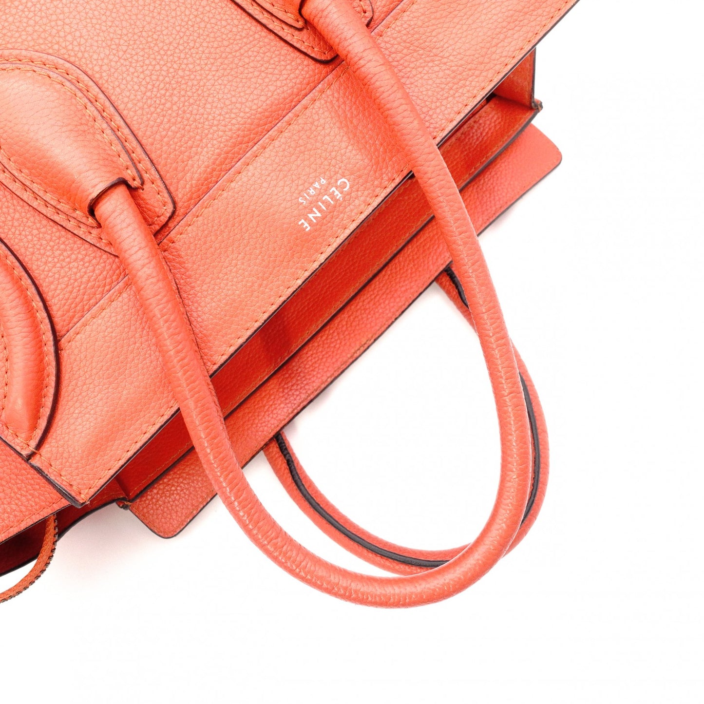 CELINE Luggage Micro Shopper Handbag, Leather, Orange, Tote Bag