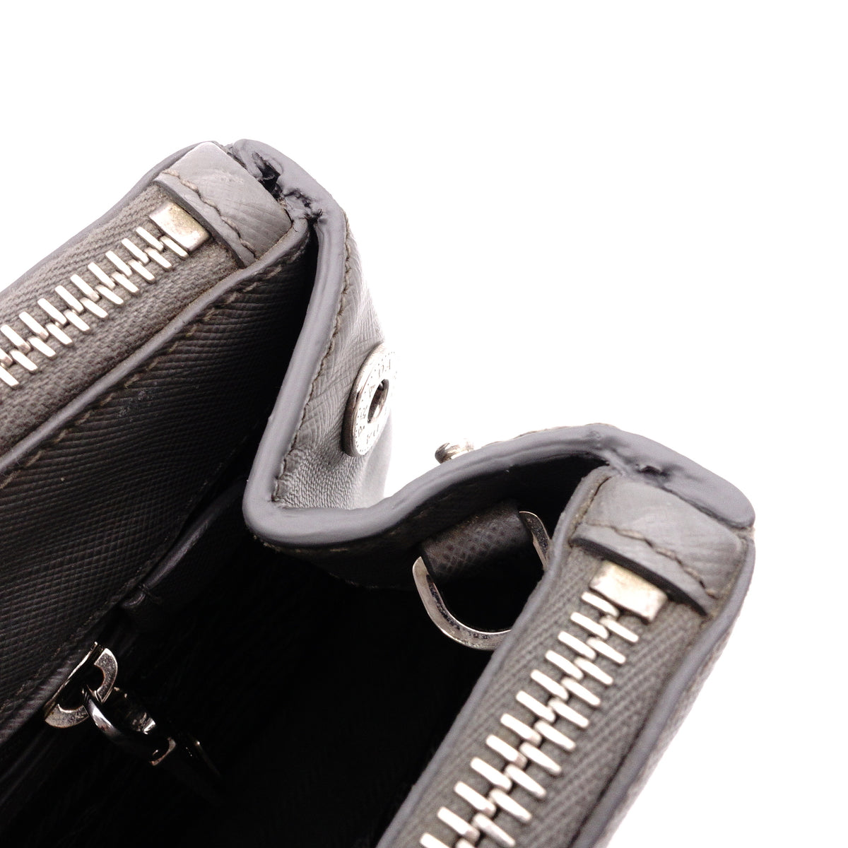 PRADA Galleria Handbag, Leather, Gray, Women's, 2-Way Crossbody, Silver Hardware, Triangle Logo