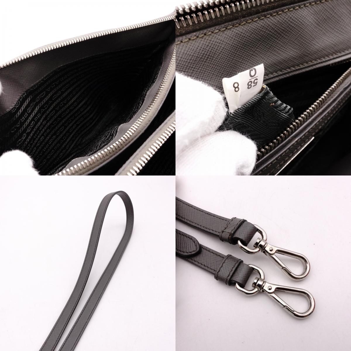 PRADA Galleria Handbag, Leather, Gray, Women's, 2-Way Crossbody, Silver Hardware, Triangle Logo