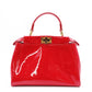FENDI Peekaboo Mini Handbag, Patent Leather, Red, Women's, 2-Way, Red, Gold Hardware, Crossbody