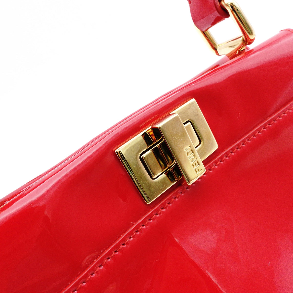 FENDI Peekaboo Mini Handbag, Patent Leather, Red, Women's, 2-Way, Red, Gold Hardware, Crossbody