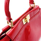 FENDI Peekaboo Mini Handbag, Patent Leather, Red, Women's, 2-Way, Red, Gold Hardware, Crossbody