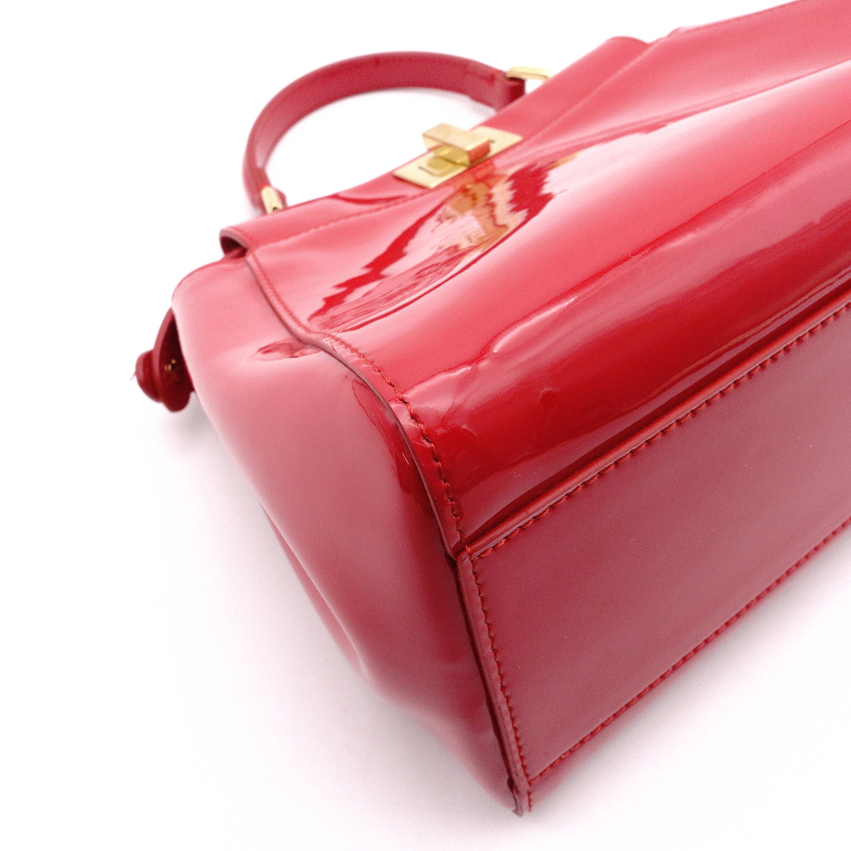 FENDI Peekaboo Mini Handbag, Patent Leather, Red, Women's, 2-Way, Red, Gold Hardware, Crossbody