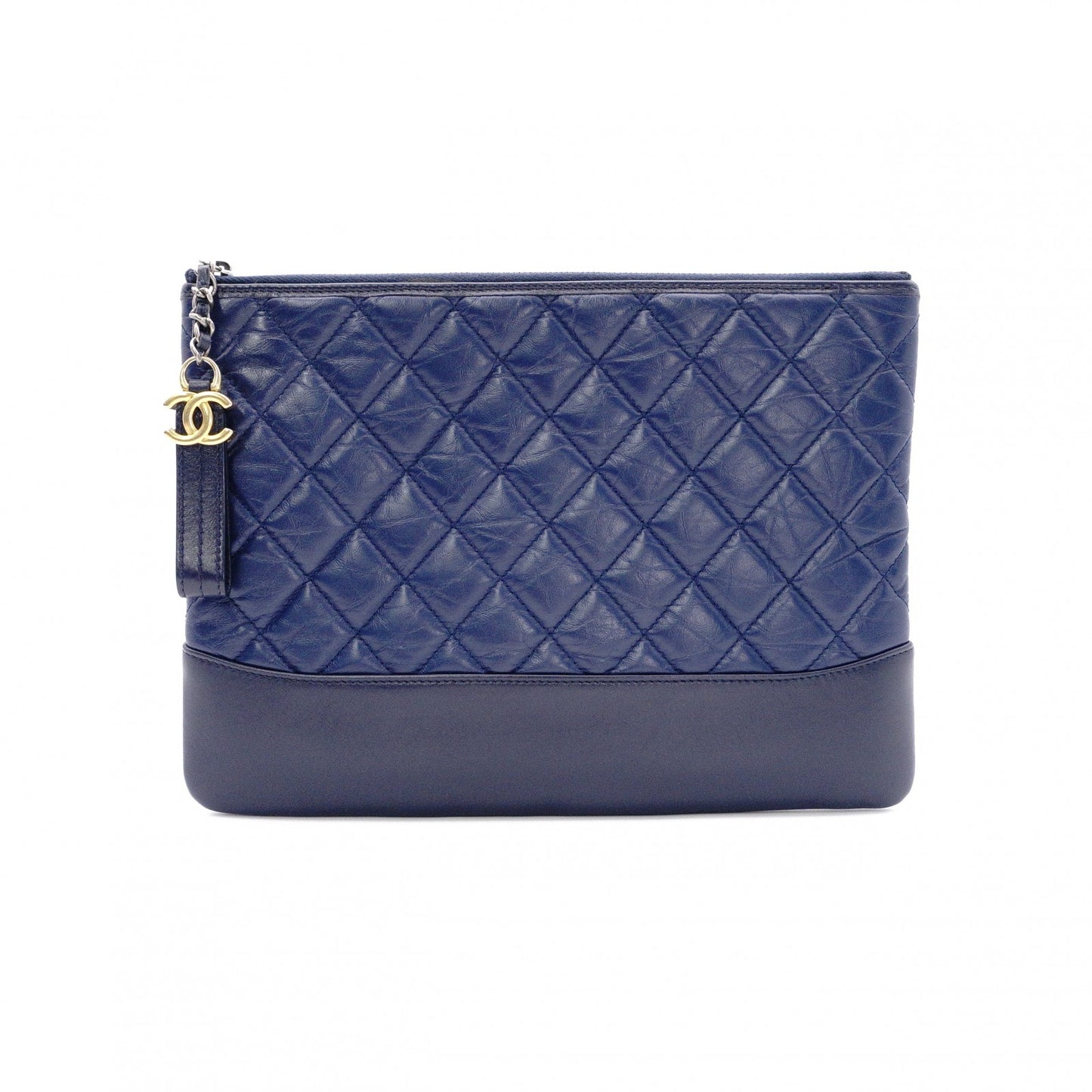 CHANEL Lambskin Gabrielle Matelassé Clutch Bag, Leather, Navy Blue