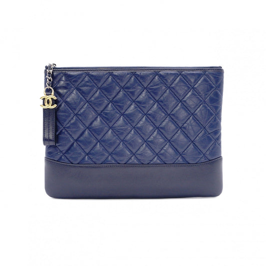CHANEL Lambskin Gabrielle Matelassé Clutch Bag, Leather, Navy Blue