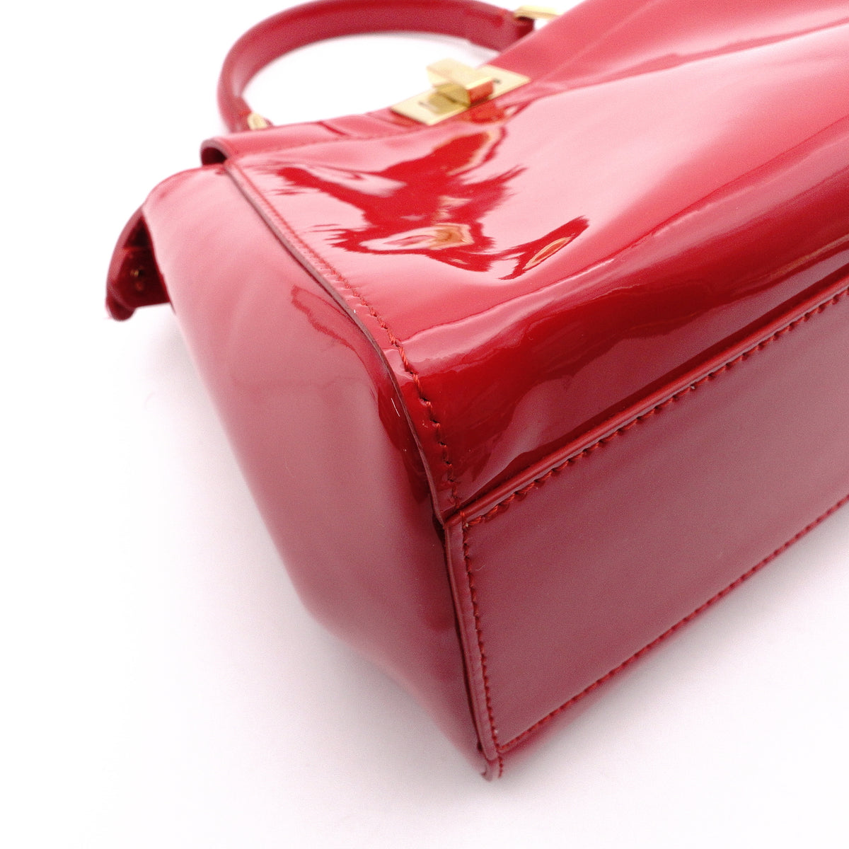 FENDI Peekaboo Mini Handbag, Patent Leather, Red, Women's, 2-Way, Red, Gold Hardware, Crossbody