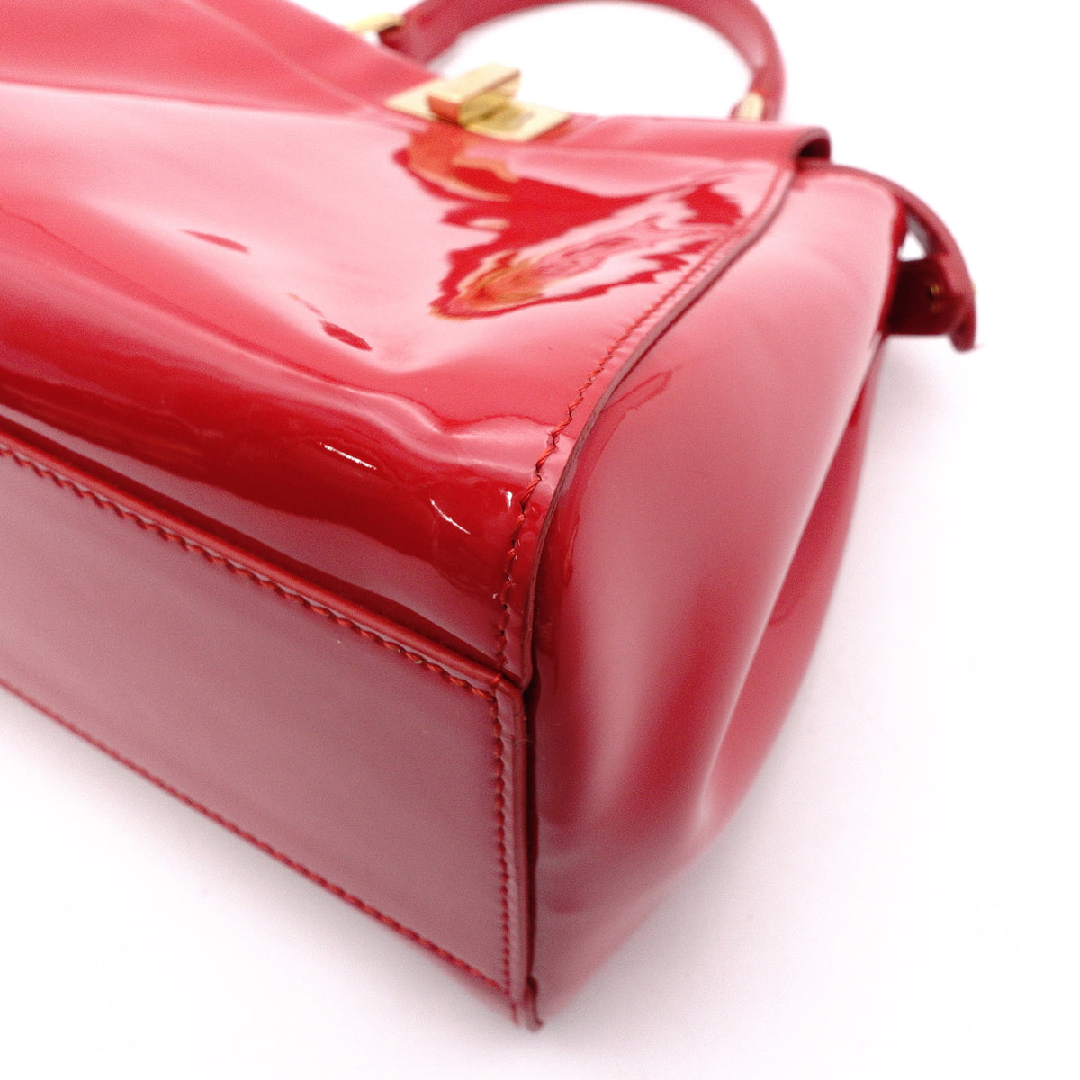 FENDI Peekaboo Mini Handbag, Patent Leather, Red, Women's, 2-Way, Red, Gold Hardware, Crossbody