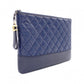 CHANEL Lambskin Gabrielle Matelassé Clutch Bag, Leather, Navy Blue