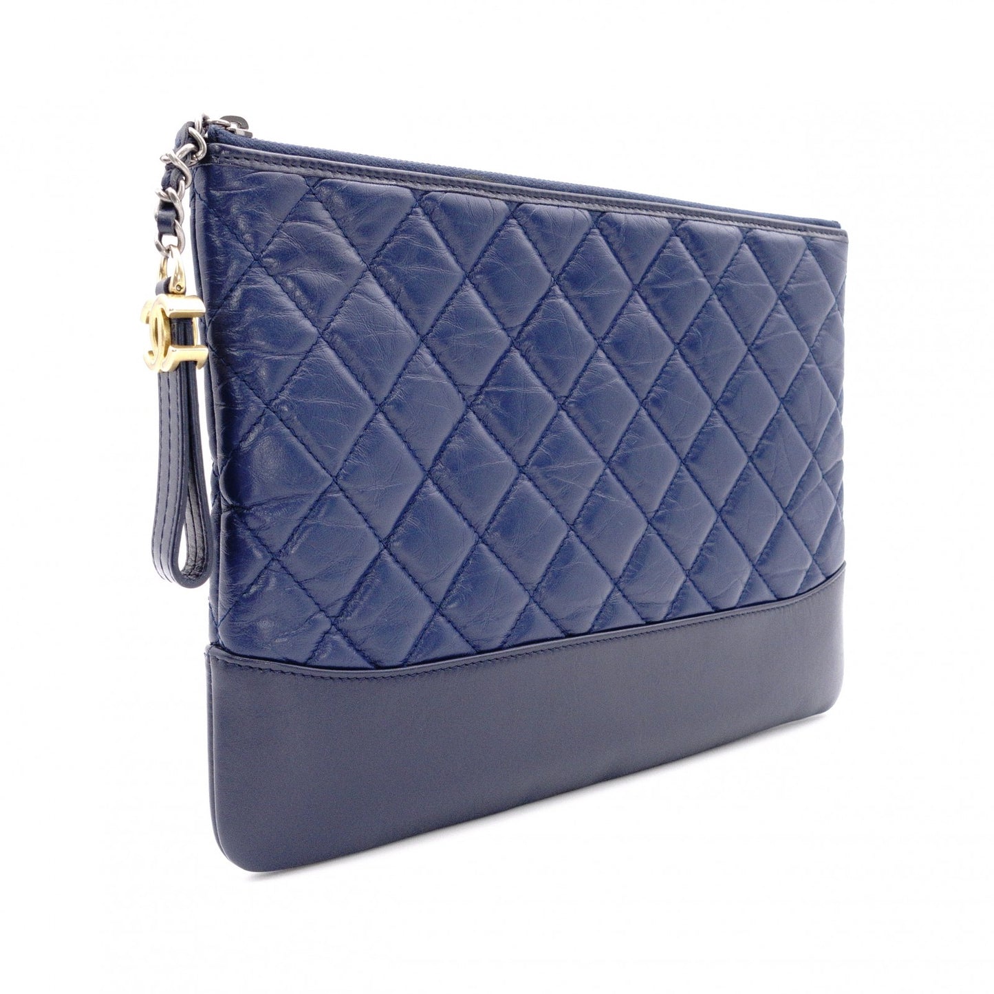 CHANEL Lambskin Gabrielle Matelassé Clutch Bag, Leather, Navy Blue