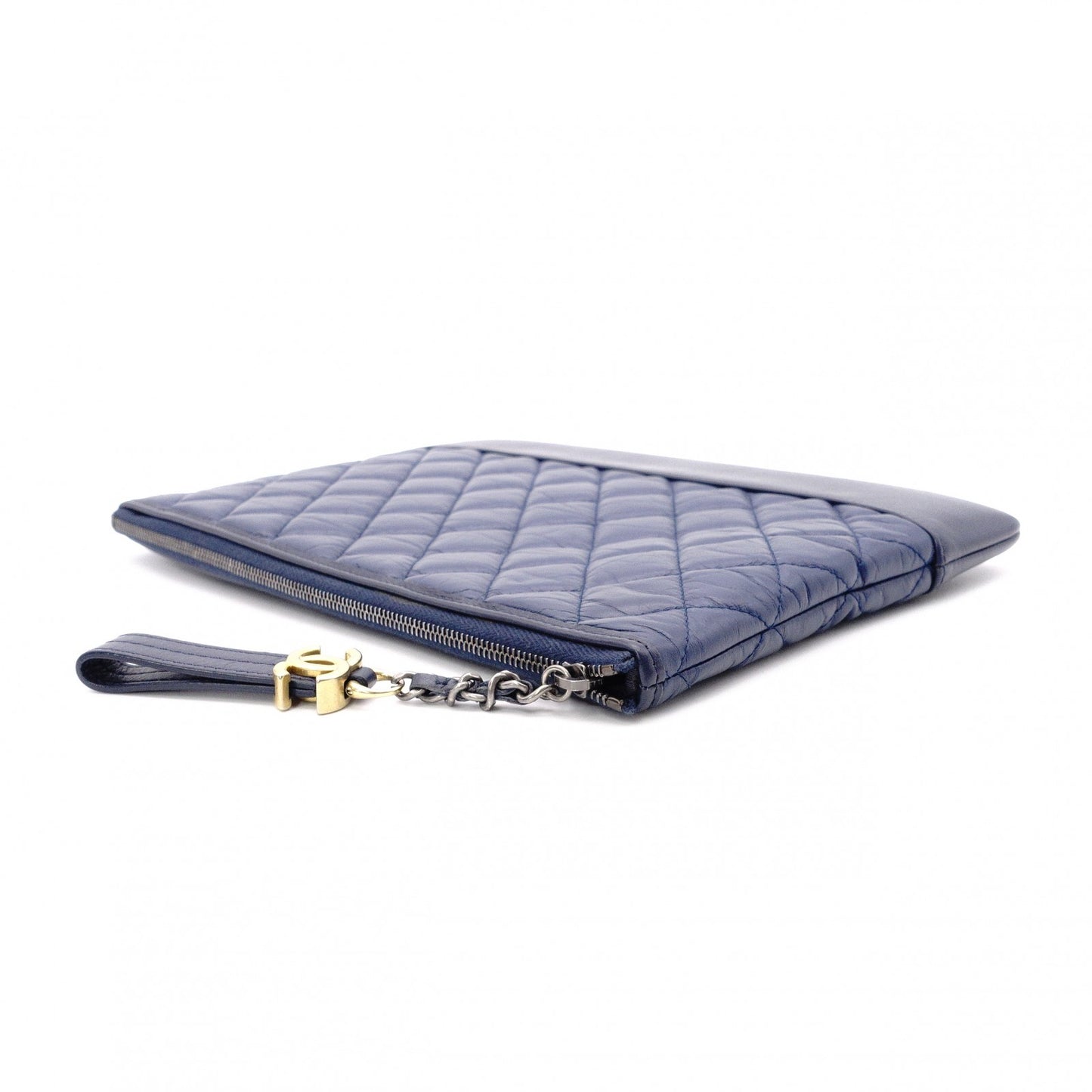 CHANEL Lambskin Gabrielle Matelassé Clutch Bag, Leather, Navy Blue