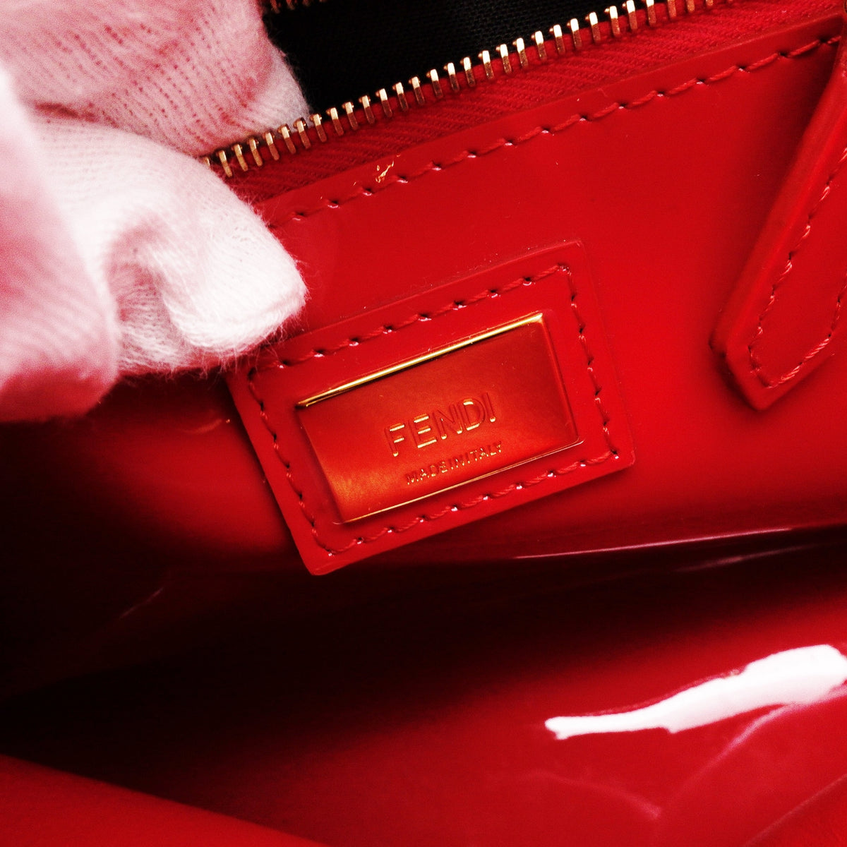 FENDI Peekaboo Mini Handbag, Patent Leather, Red, Women's, 2-Way, Red, Gold Hardware, Crossbody