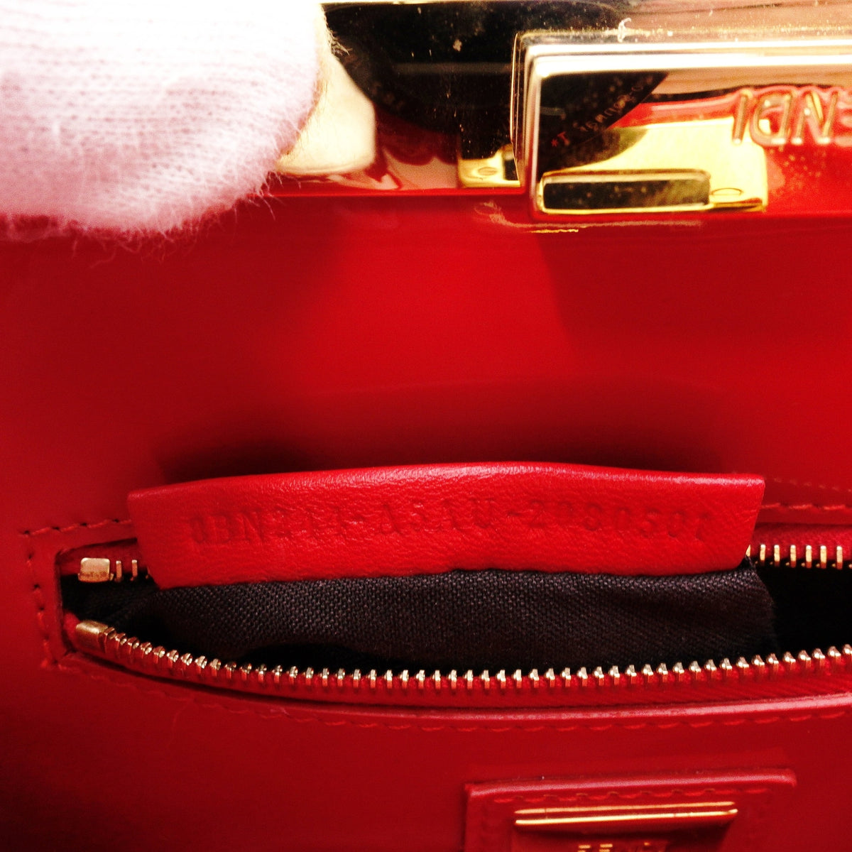 FENDI Peekaboo Mini Handbag, Patent Leather, Red, Women's, 2-Way, Red, Gold Hardware, Crossbody