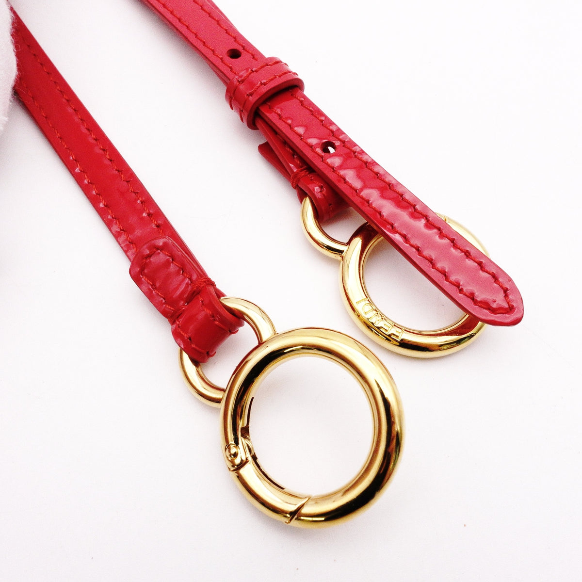 FENDI Peekaboo Mini Handbag, Patent Leather, Red, Women's, 2-Way, Red, Gold Hardware, Crossbody