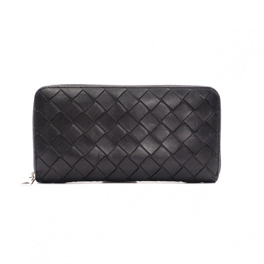 BOTTEGAVENETA Bottega Veneta Intrecciato Long Wallet, Leather, Black and Green, Men's Wallet