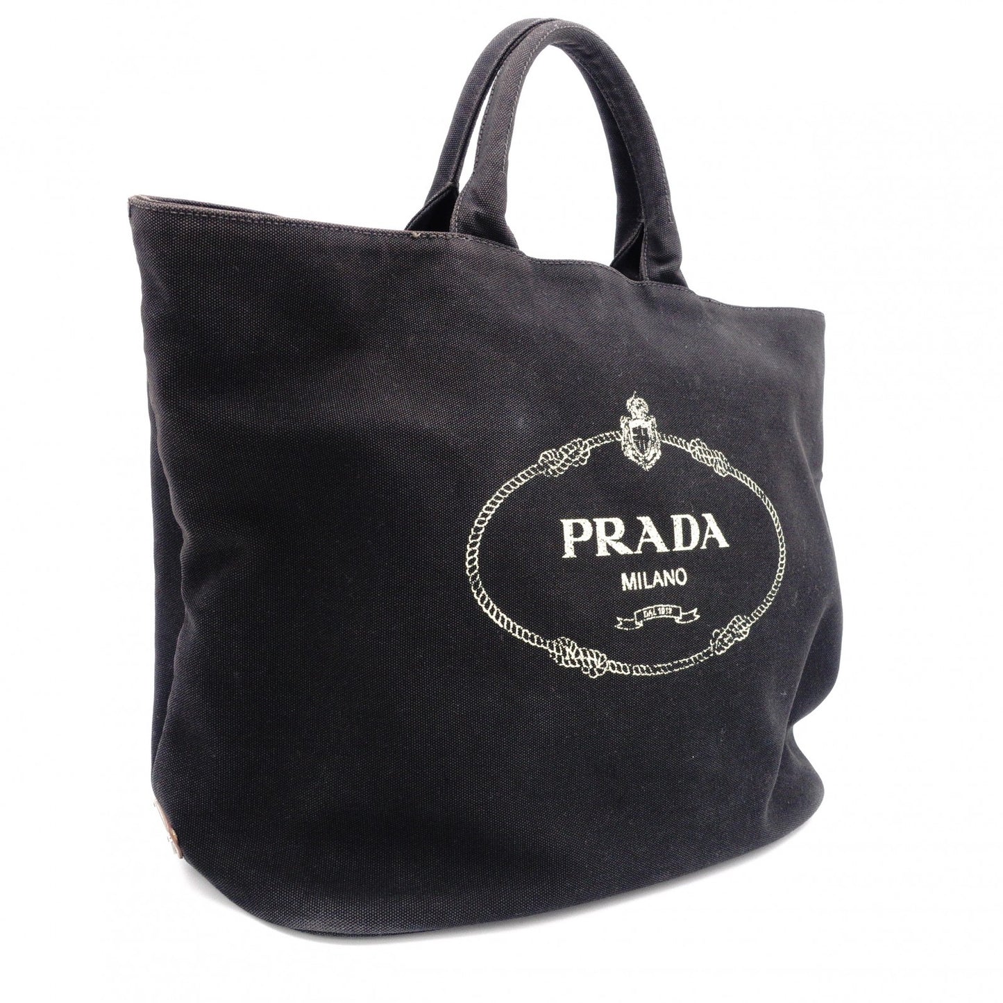 PRADA Canapa Tote Bag, Canvas, Black, 2-Way, Logo, Crossbody