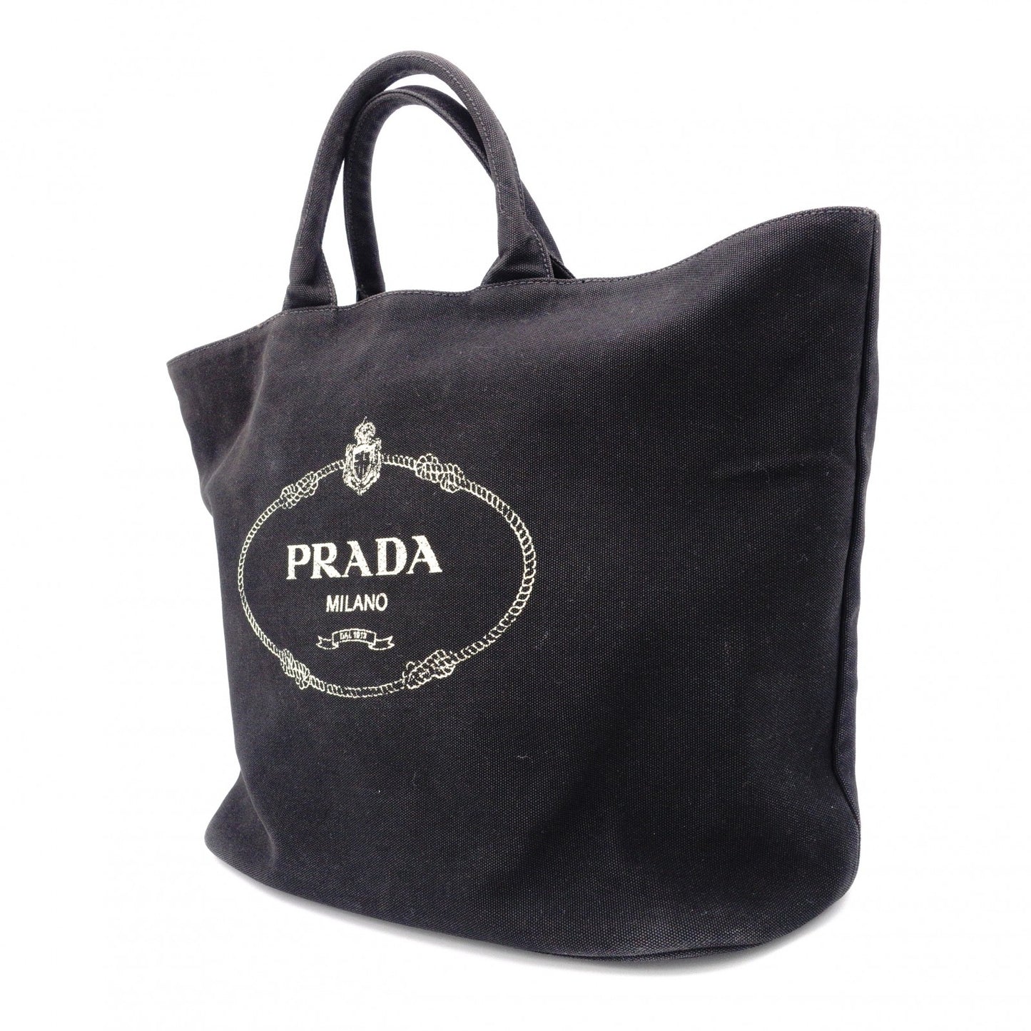 PRADA Canapa Tote Bag, Canvas, Black, 2-Way, Logo, Crossbody