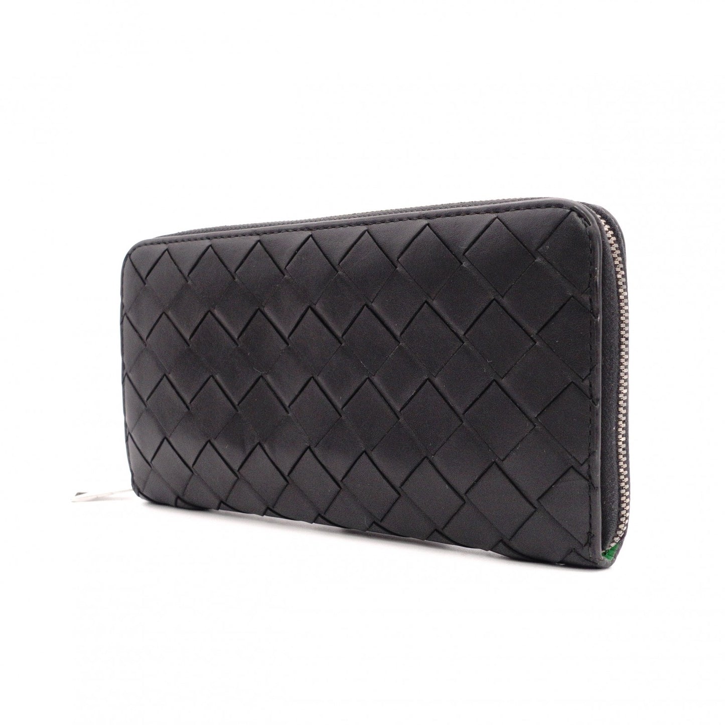 BOTTEGAVENETA Bottega Veneta Intrecciato Long Wallet, Leather, Black and Green, Men's Wallet