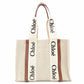 Chloe Woody Shoulder Bag Leather/Canvas Beige