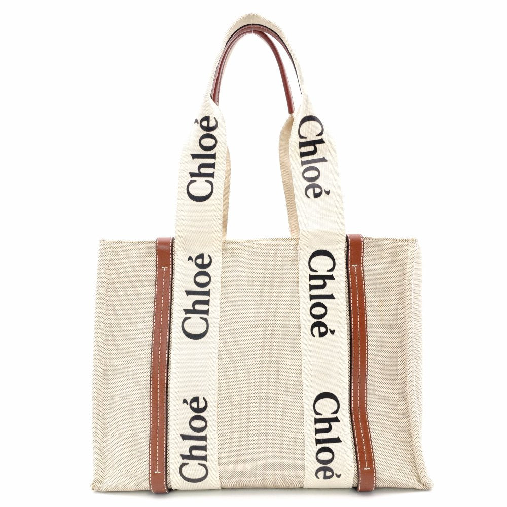 Chloe Woody Shoulder Bag Leather/Canvas Beige