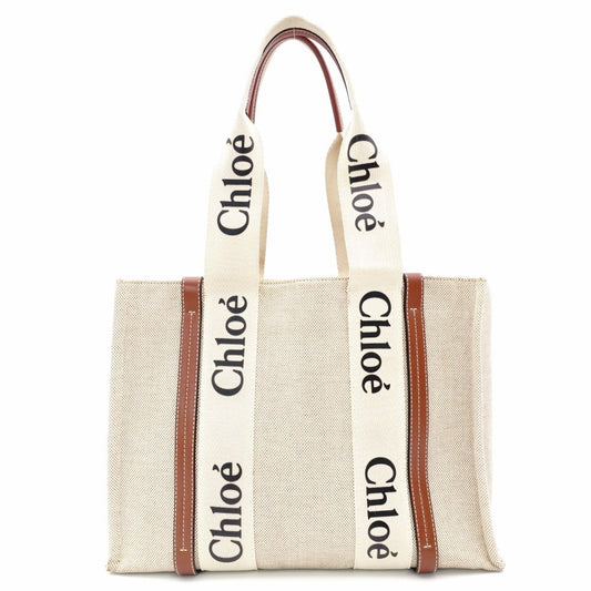 Chloe Woody Shoulder Bag Leather/Canvas Beige