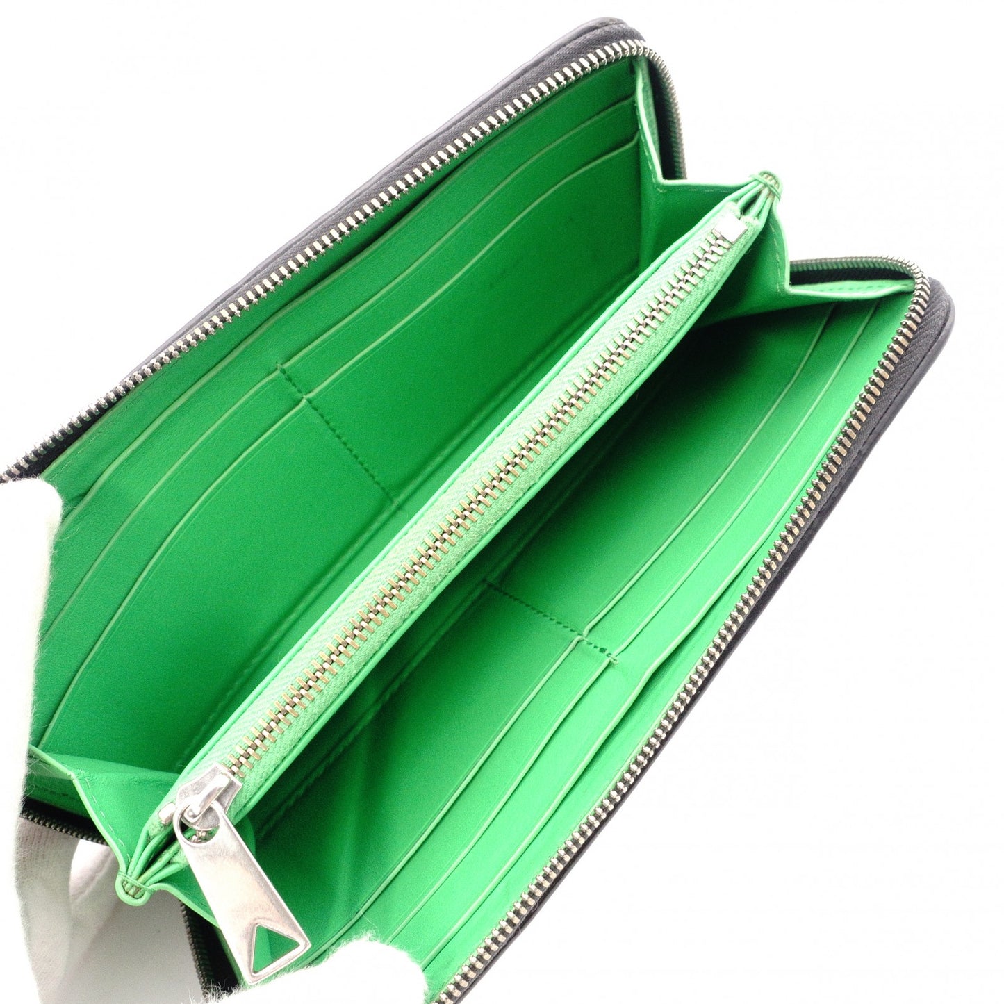 BOTTEGAVENETA Bottega Veneta Intrecciato Long Wallet, Leather, Black and Green, Men's Wallet