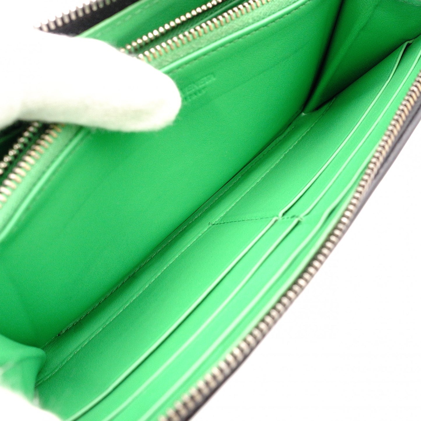 BOTTEGAVENETA Bottega Veneta Intrecciato Long Wallet, Leather, Black and Green, Men's Wallet