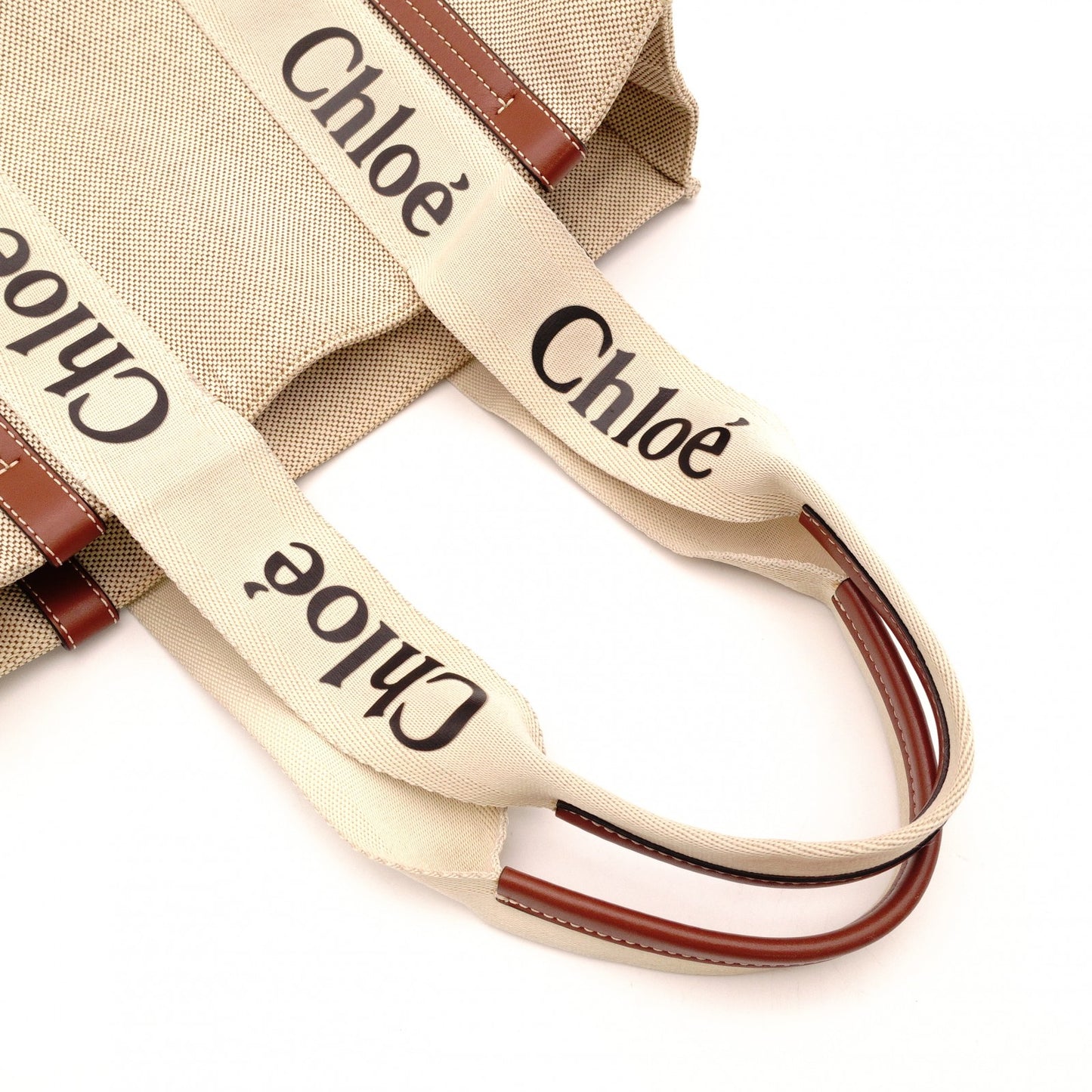 Chloe Woody Shoulder Bag Leather/Canvas Beige