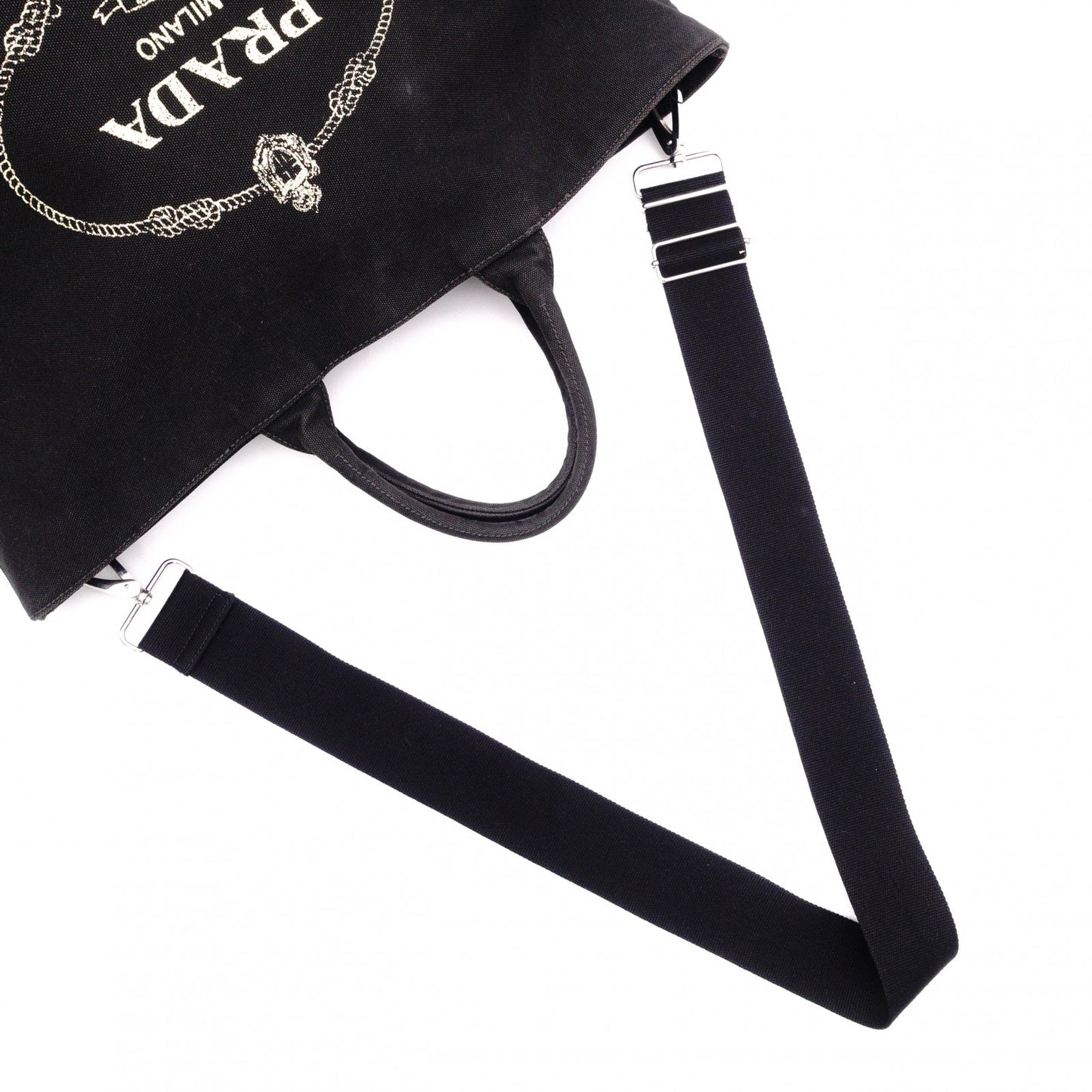 PRADA Canapa Tote Bag, Canvas, Black, 2-Way, Logo, Crossbody