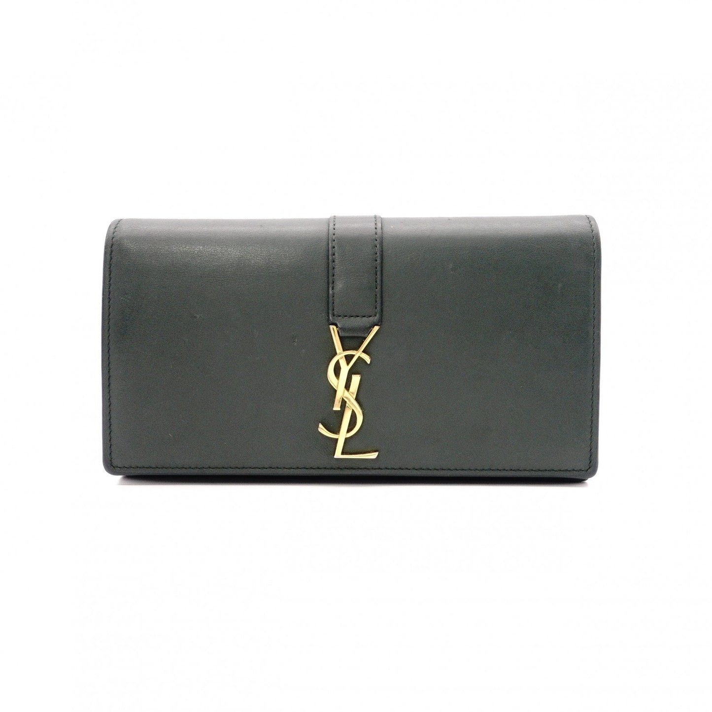 SAINT LAURENT YSL Line Long Wallet, Leather, Green