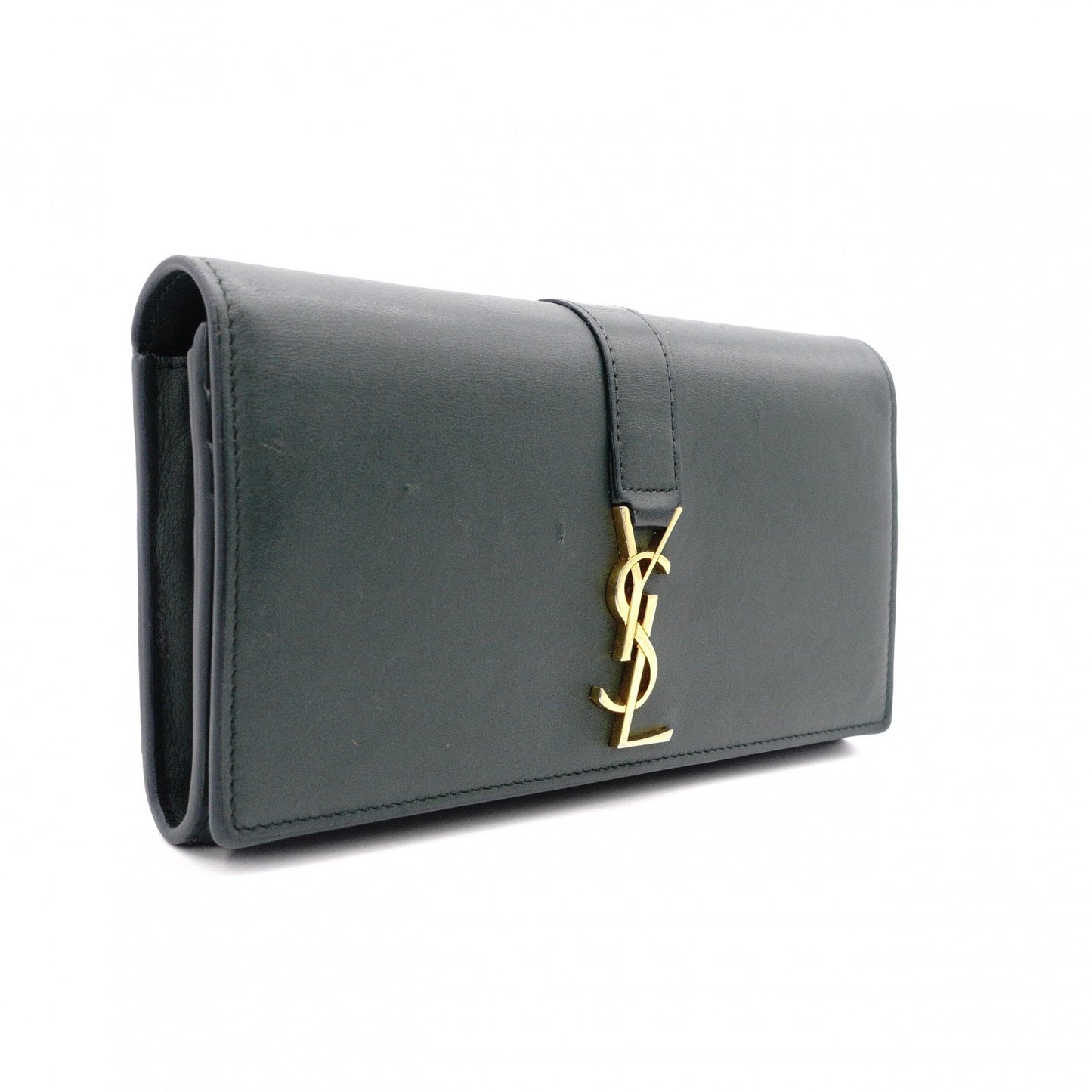 SAINT LAURENT YSL Line Long Wallet, Leather, Green