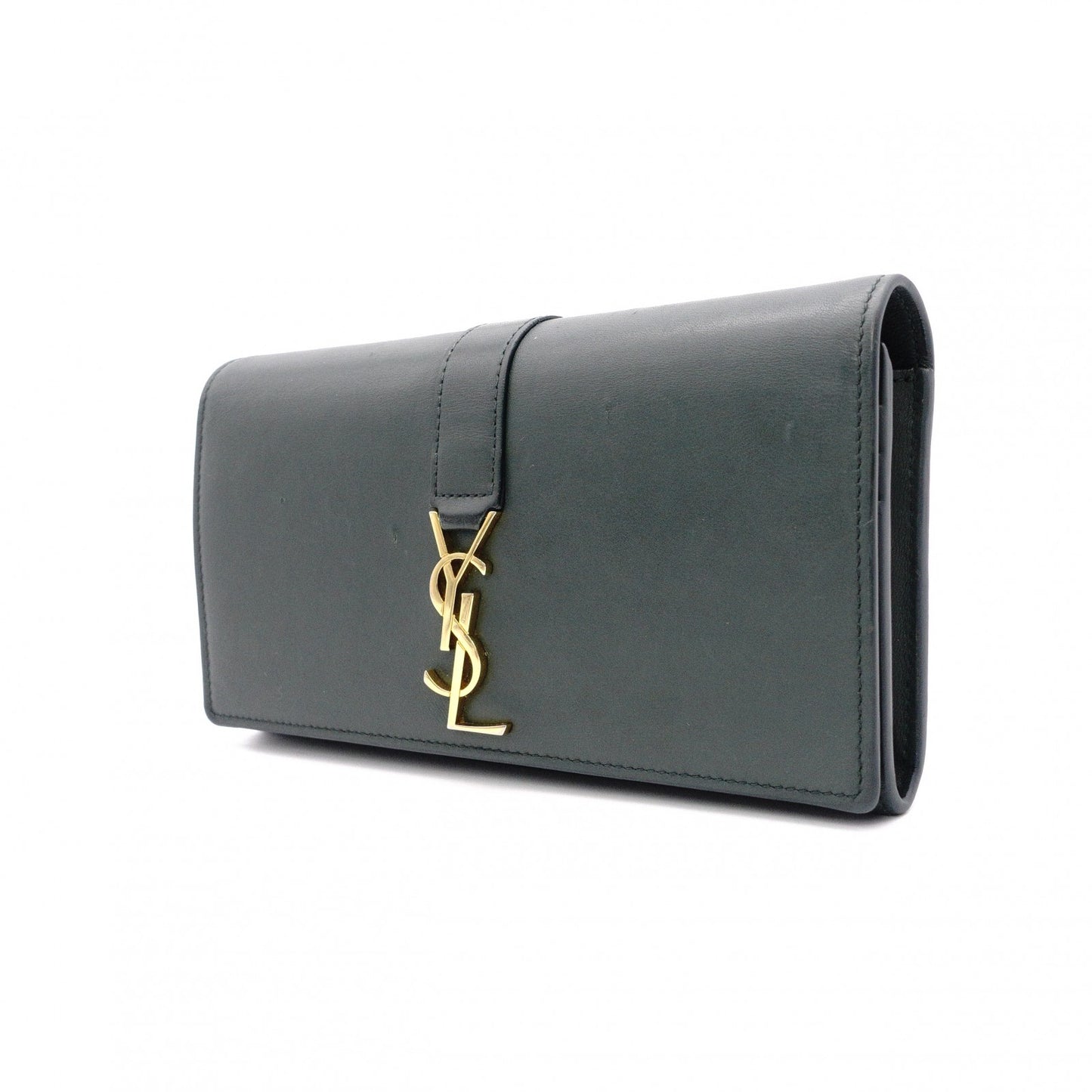 SAINT LAURENT YSL Line Long Wallet, Leather, Green